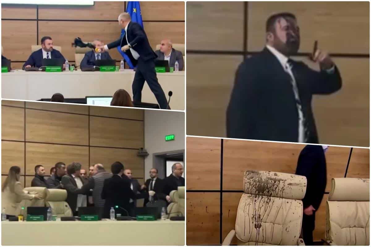 PREDSEDNIK IZBORNE KOMISIJE POLIVEN FARBOM! Kamera zabeležila haos u gruzijskom parlamentu, ovo se ne viđa svaki dan (VIDEO)
