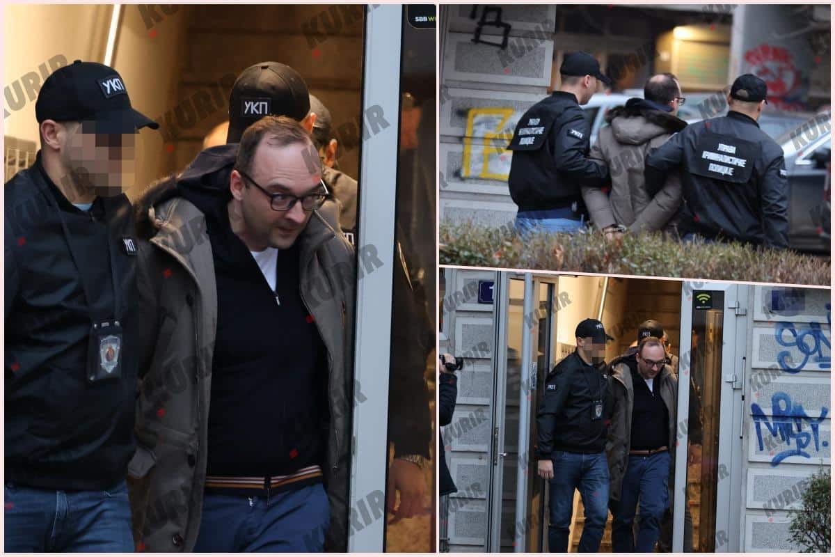 EKSKLUZIVNO! OVAKO JE POLICIJA IZVELA ALEKSANDRA PAPIĆA IZ STANA NA VRAČARU: Lisice na rukama, inspektori iznose crne džakove i kompjutere (FOTO)