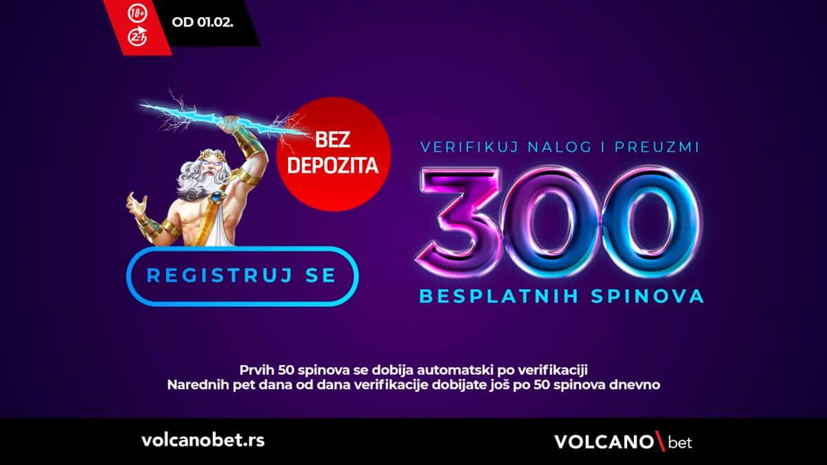 Volcanobet: osvoji 300 besplatnih spinova bez depozita!