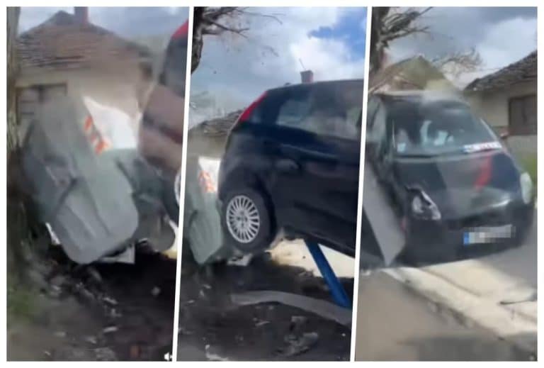 KAKO MU JE OVO POŠLO ZA RUKOM? Nesvakidašnja nezgoda na Ubu! “Popeo” auto prvo na kontejner pa onda i na drvo (VIDEO)