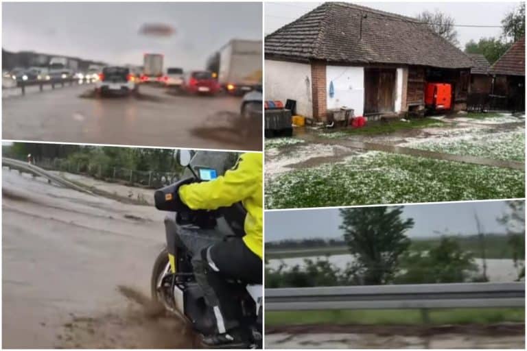 (VIDEO FOTO) POGLEDAJTE PRIZORE KOJI PRIKAZUJU SNAGU NEVREMENA KOJE SE SRUČILO NA SRBIJU Dramatične scene: Poplava na auto-putu, bujice, padale lopte od leda